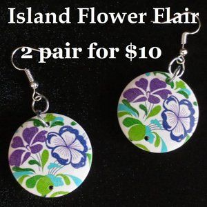 New Island Flair Hand Crafted Wood Floral Earrings